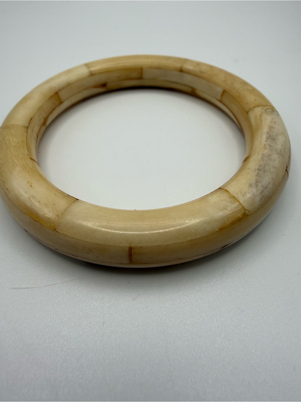 Vintage Natural Bone Segmented Bangle Bracelet Chunky Boho Artisan 2.75”